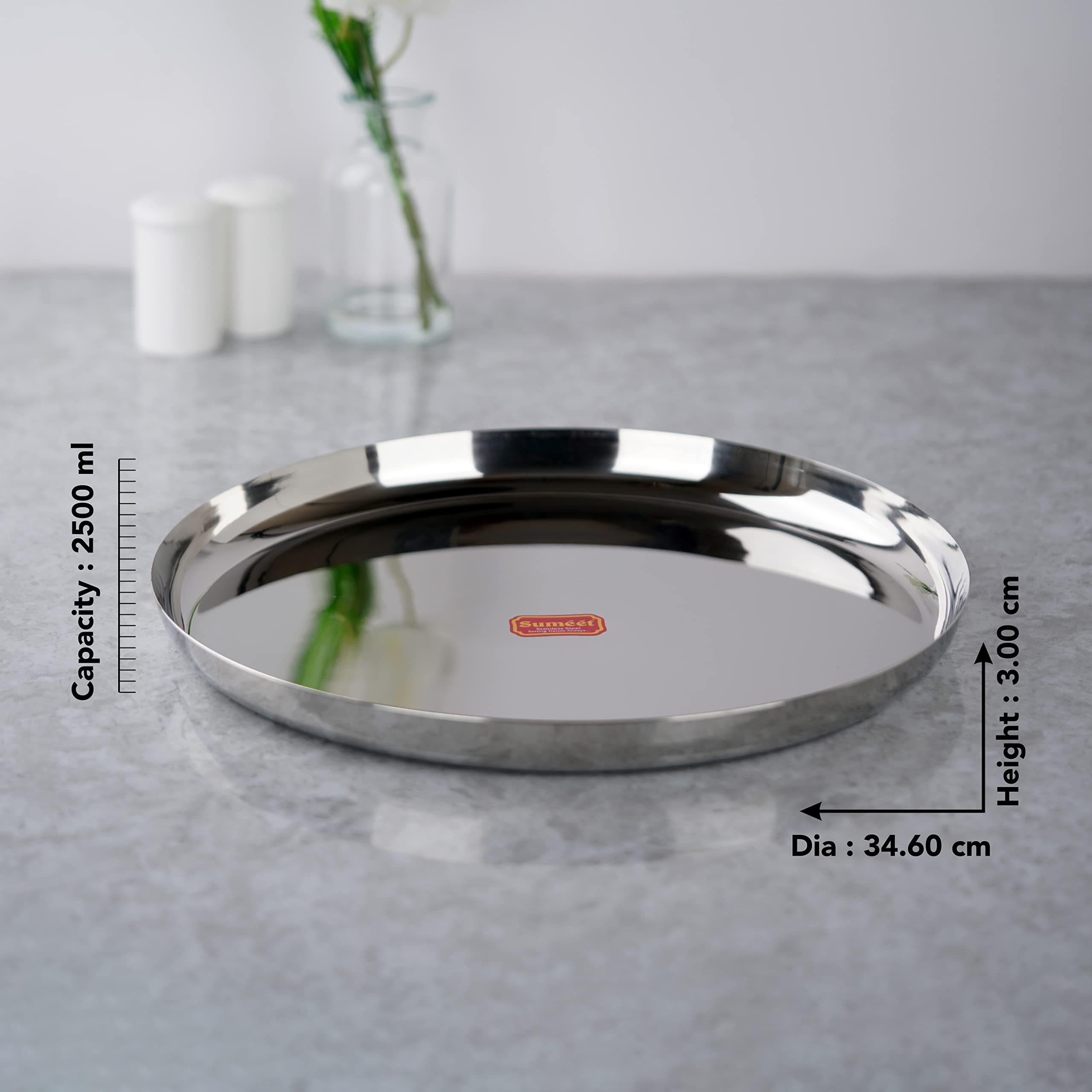 Sumeet Stainless-Steel Apple Shape Heavy Gauge Dinner Plates with Mirror Finish-34.6cm Dia, 1pc, Silver